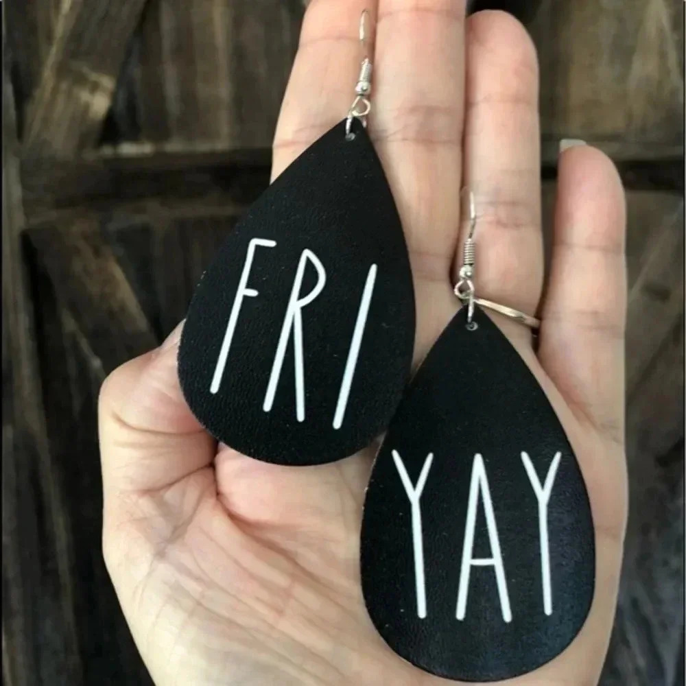 FRI-YAY Teardrop Faux Leather Die-Cut Drop Earrings NWT - Picture 2 of 3